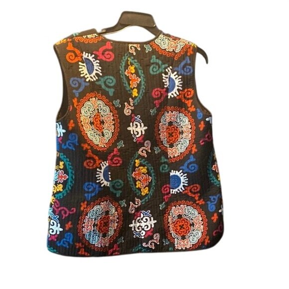Handmade Kyrgyz Multicolor Quilted Vest With Ethnic Swirl Patterns Size 58 Woode - Picture 5 of 5